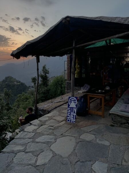 Sun setting at the sunset cafe near Galludevi temple, Dharamshala